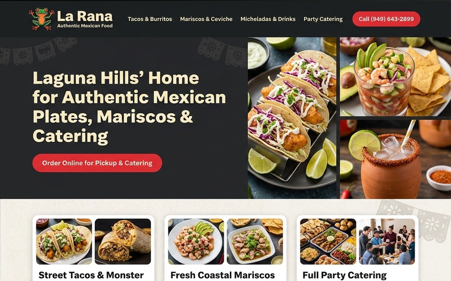 Proposed La Rana Mexican Food homepage preview